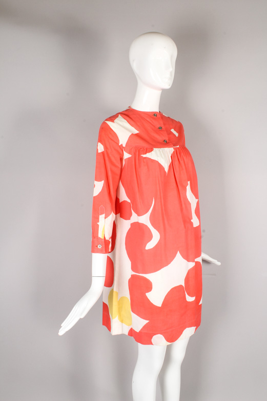1960s Marimekko Cotton Smock Dress with Abstract Print