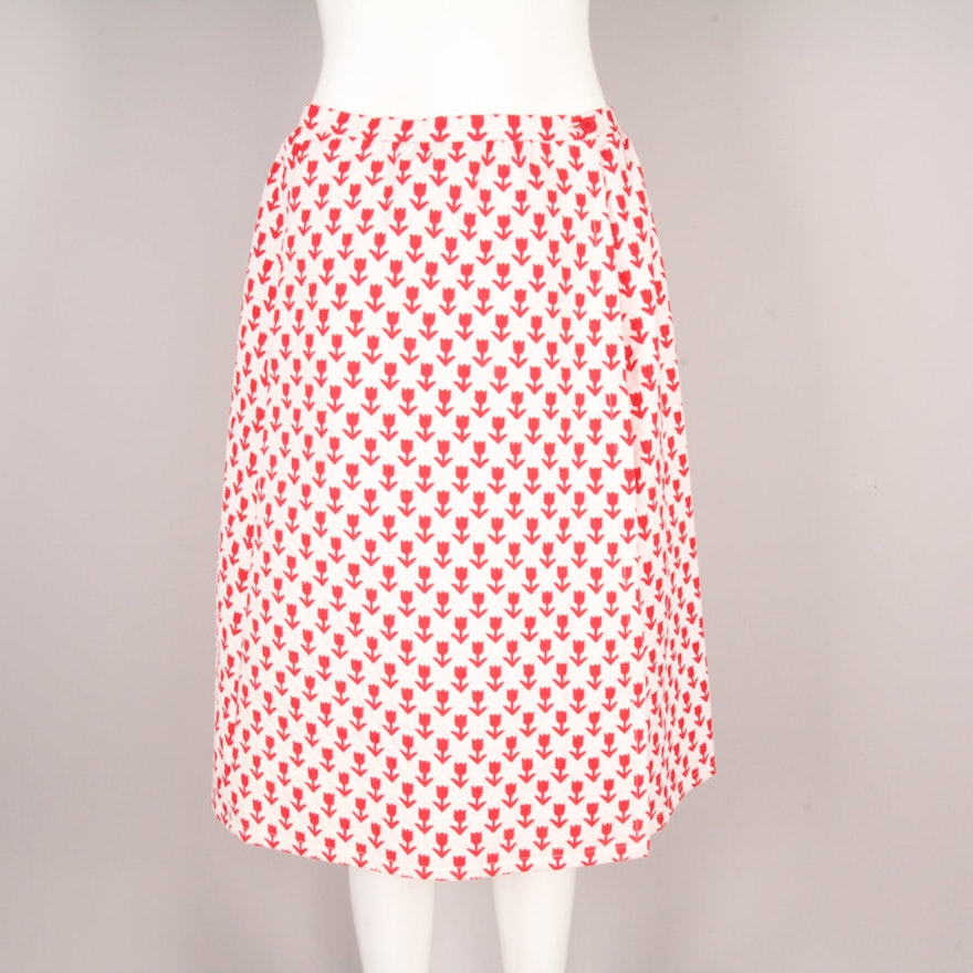 1970s Givenchy Tulip Print Cotton Pique Wrap Skirt