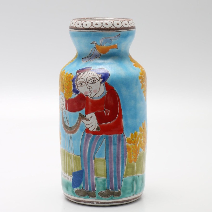 Gump's Desimone Hand-Painted Ceramic Vase