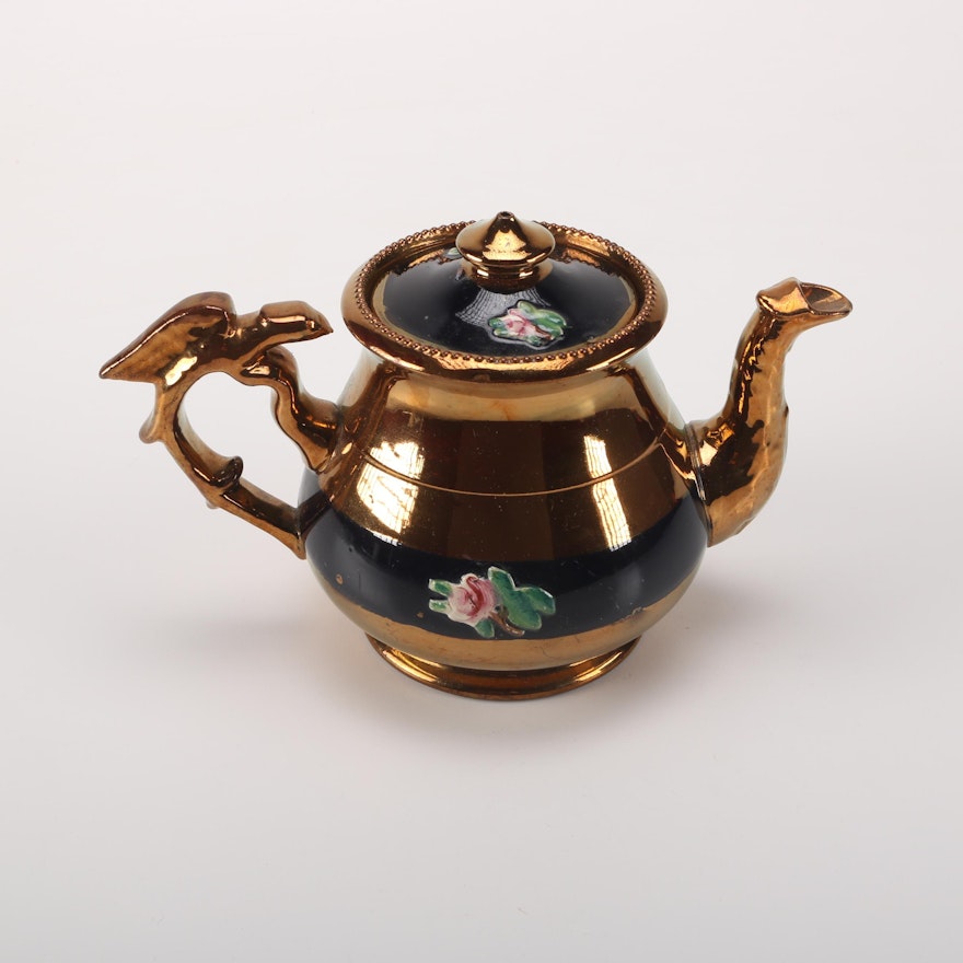 Copper Lusterware Teapot with Floral Reliefs