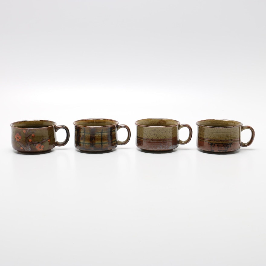Handmade Brown Stoneware Soup Mugs