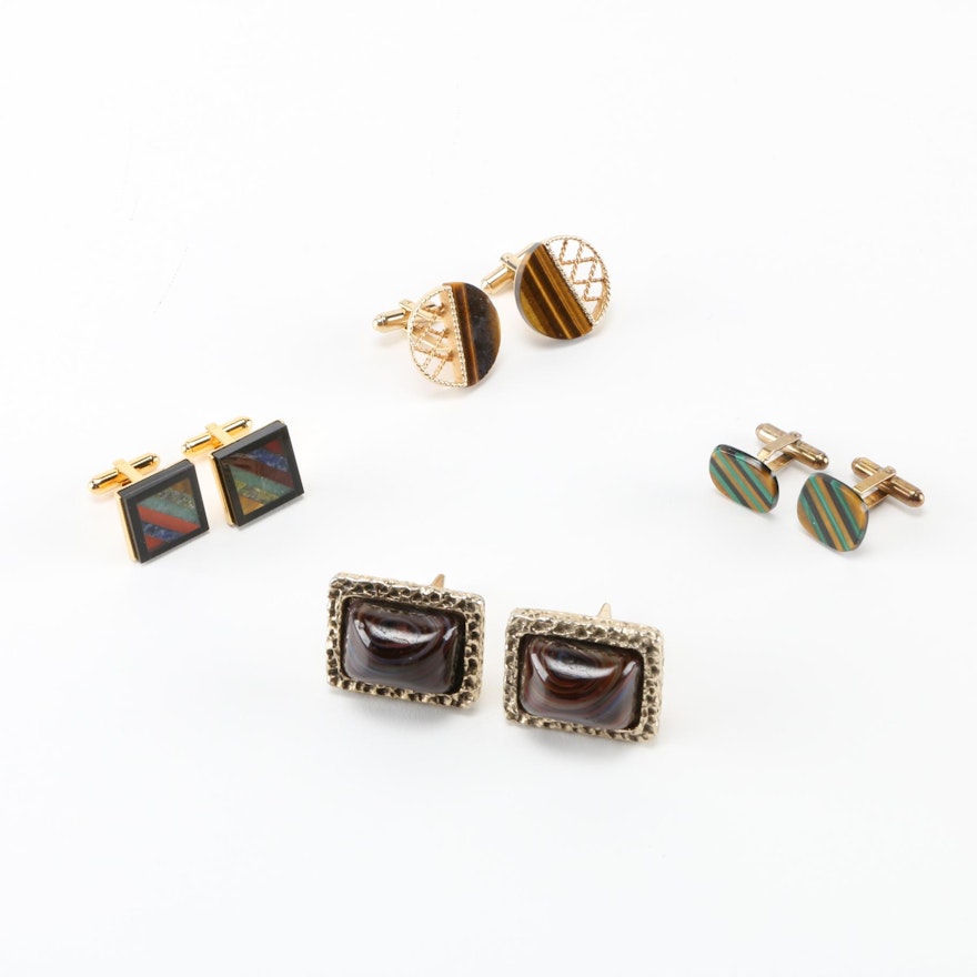 Assortment of Gold Tone Cufflinks With Stones