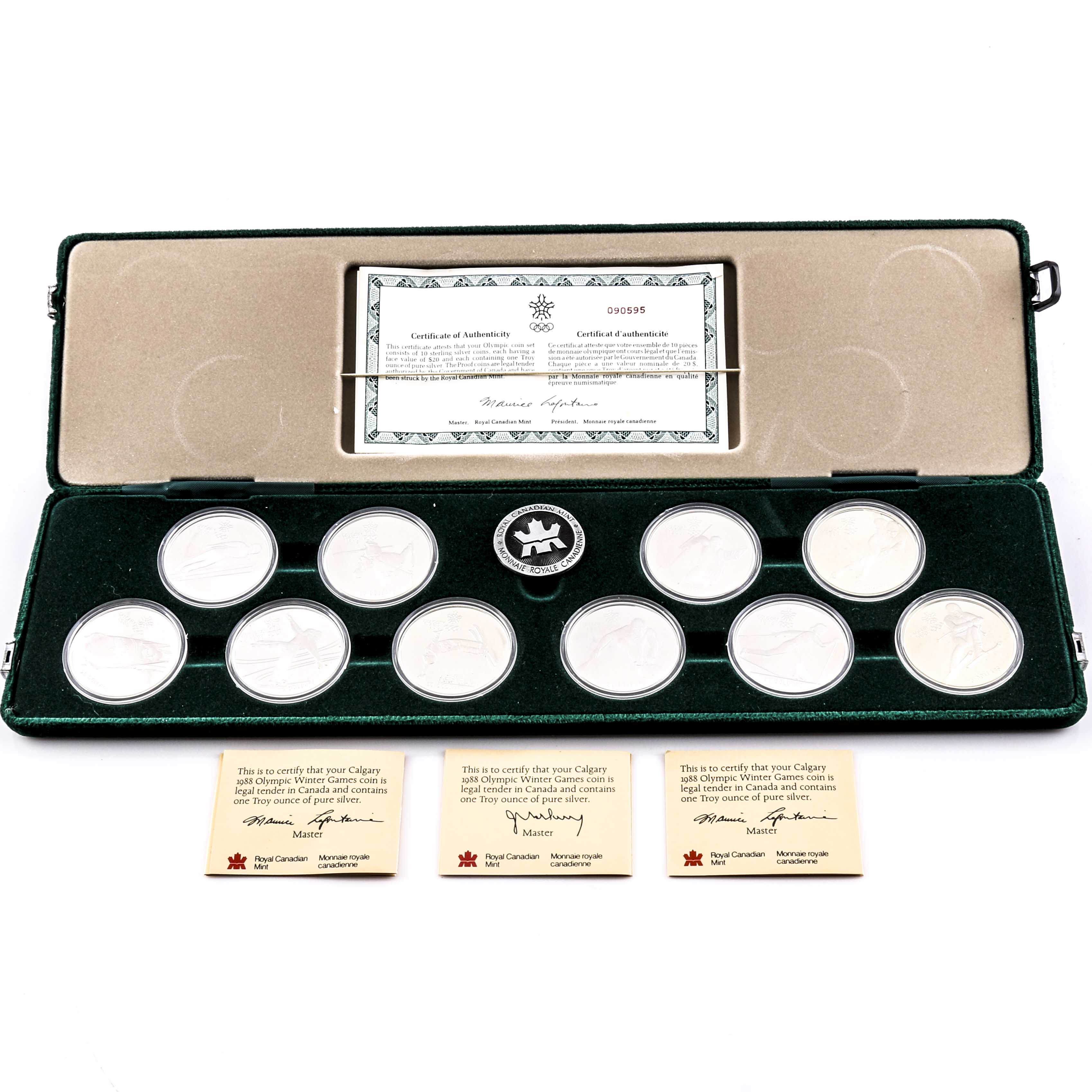 Set of Ten Commemorative 1988 Winter Olympics Twenty-Dollar Silver Proof Coins