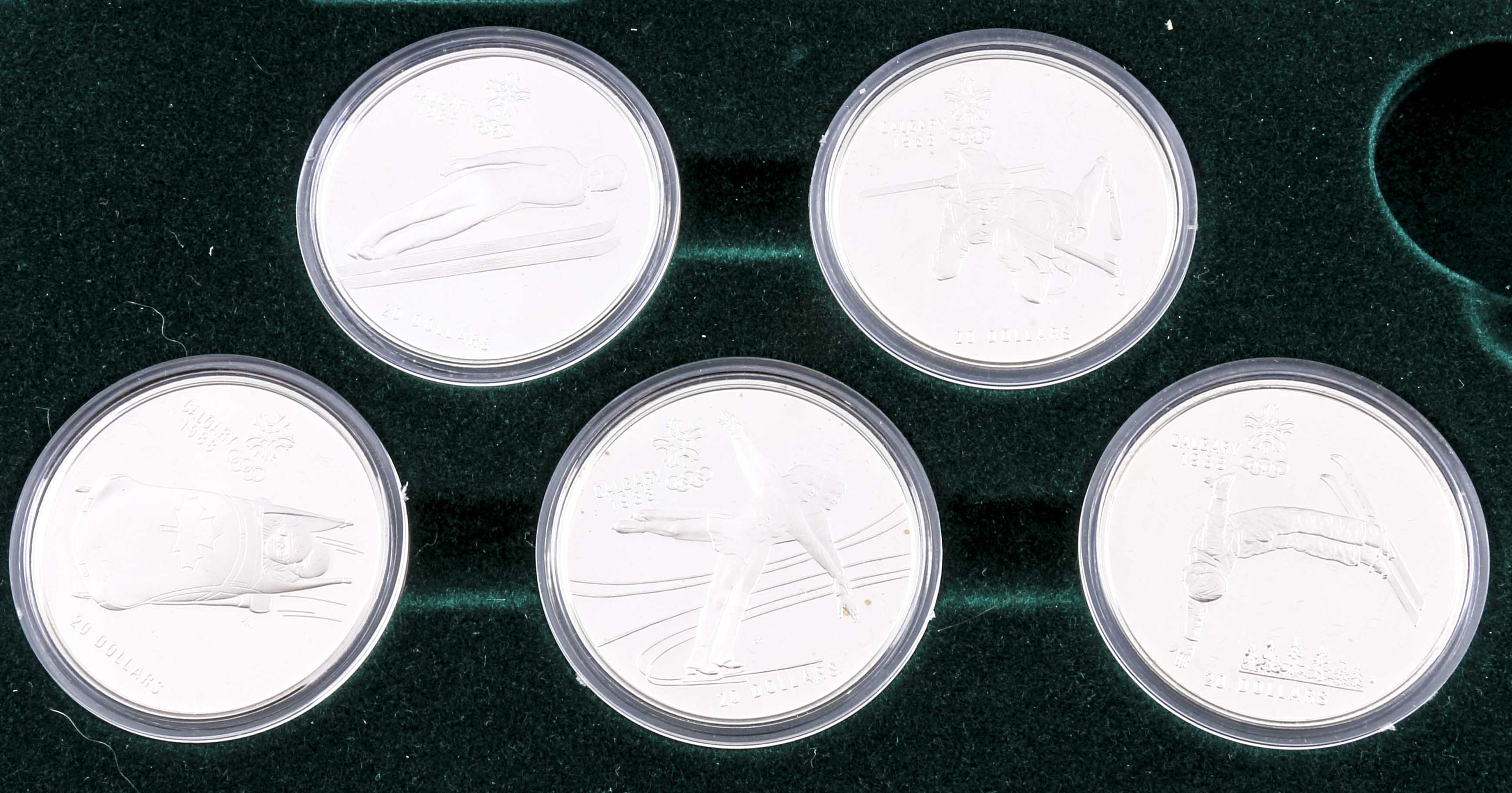 Set of Ten Commemorative 1988 Winter Olympics Twenty-Dollar Silver Proof Coins