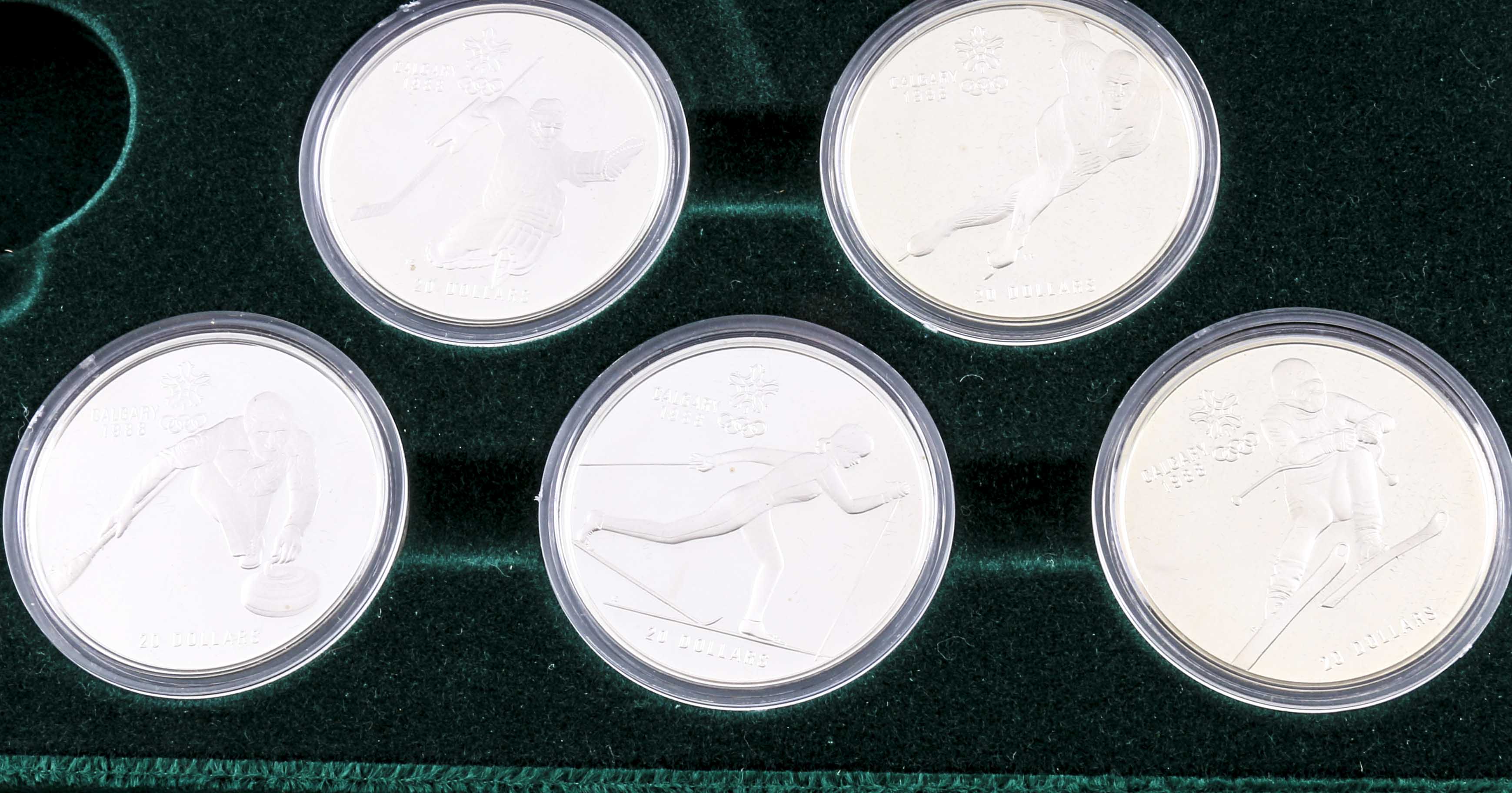 Set of Ten Commemorative 1988 Winter Olympics Twenty-Dollar Silver Proof Coins