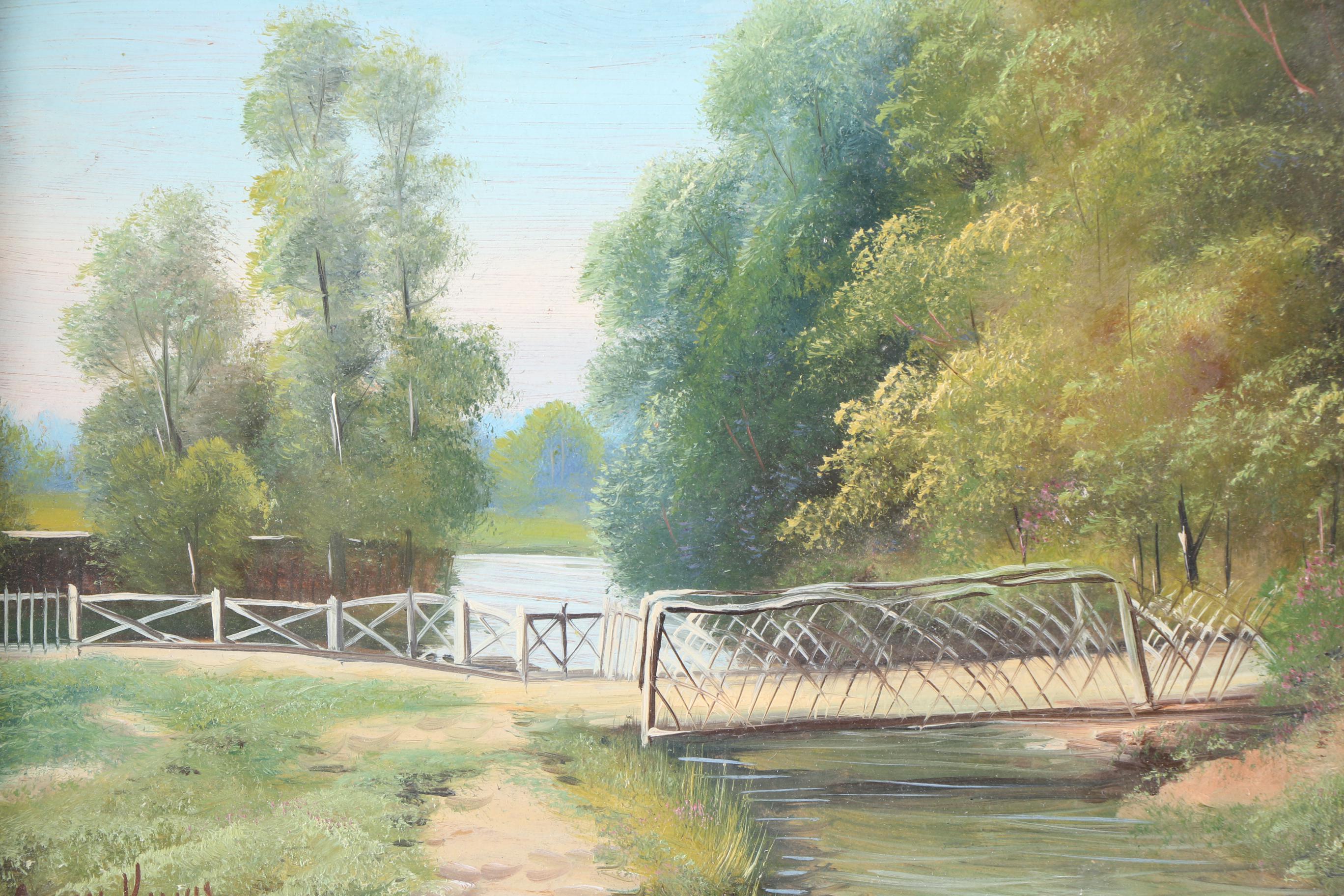 Kings Oil Painting on Board of Landscape With Bridge