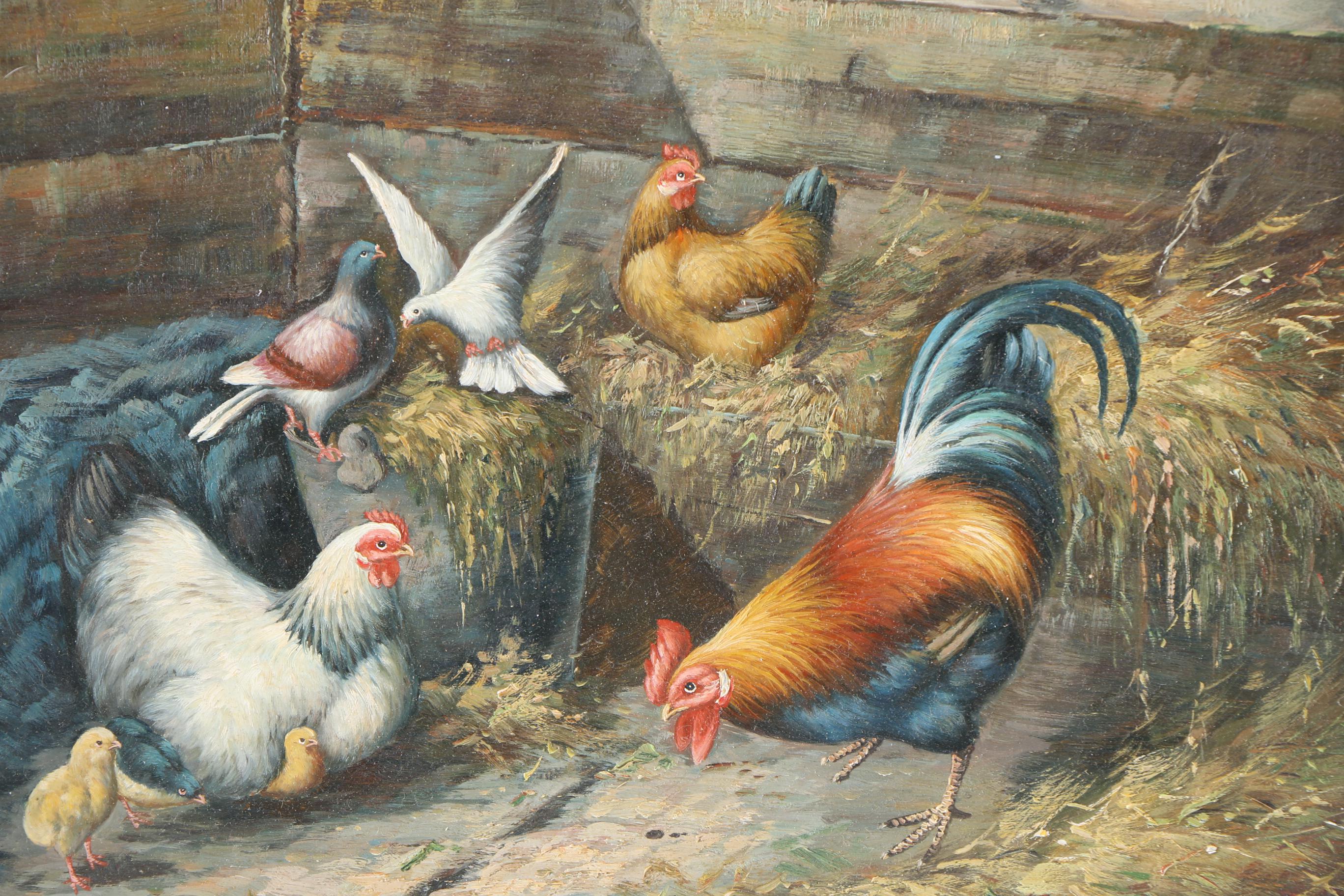 C. Lavel Oil Painting on Board "Chickens"