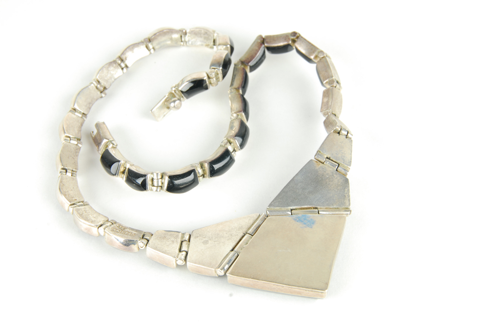 Sterling Silver Onyx Necklace, Bracelet, and Earring Set