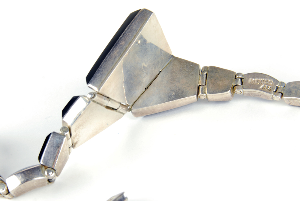 Sterling Silver Onyx Necklace, Bracelet, and Earring Set