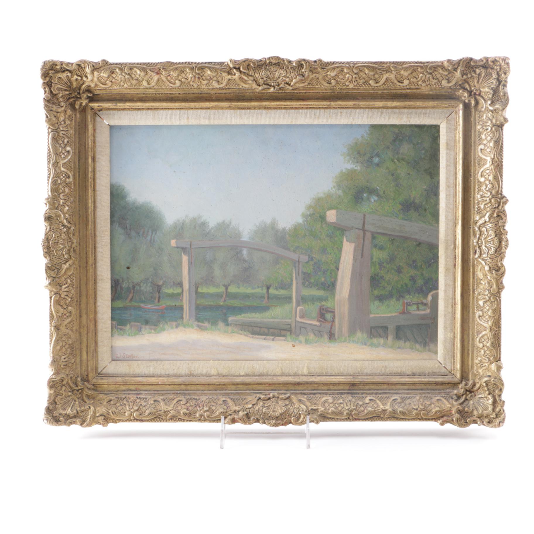 Charles J. Stokoe Oil Painting on Canvas Board of Landscape