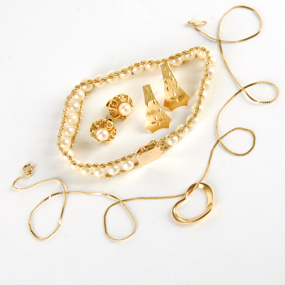14K Yellow Gold Jewlery Collection Including Pearls