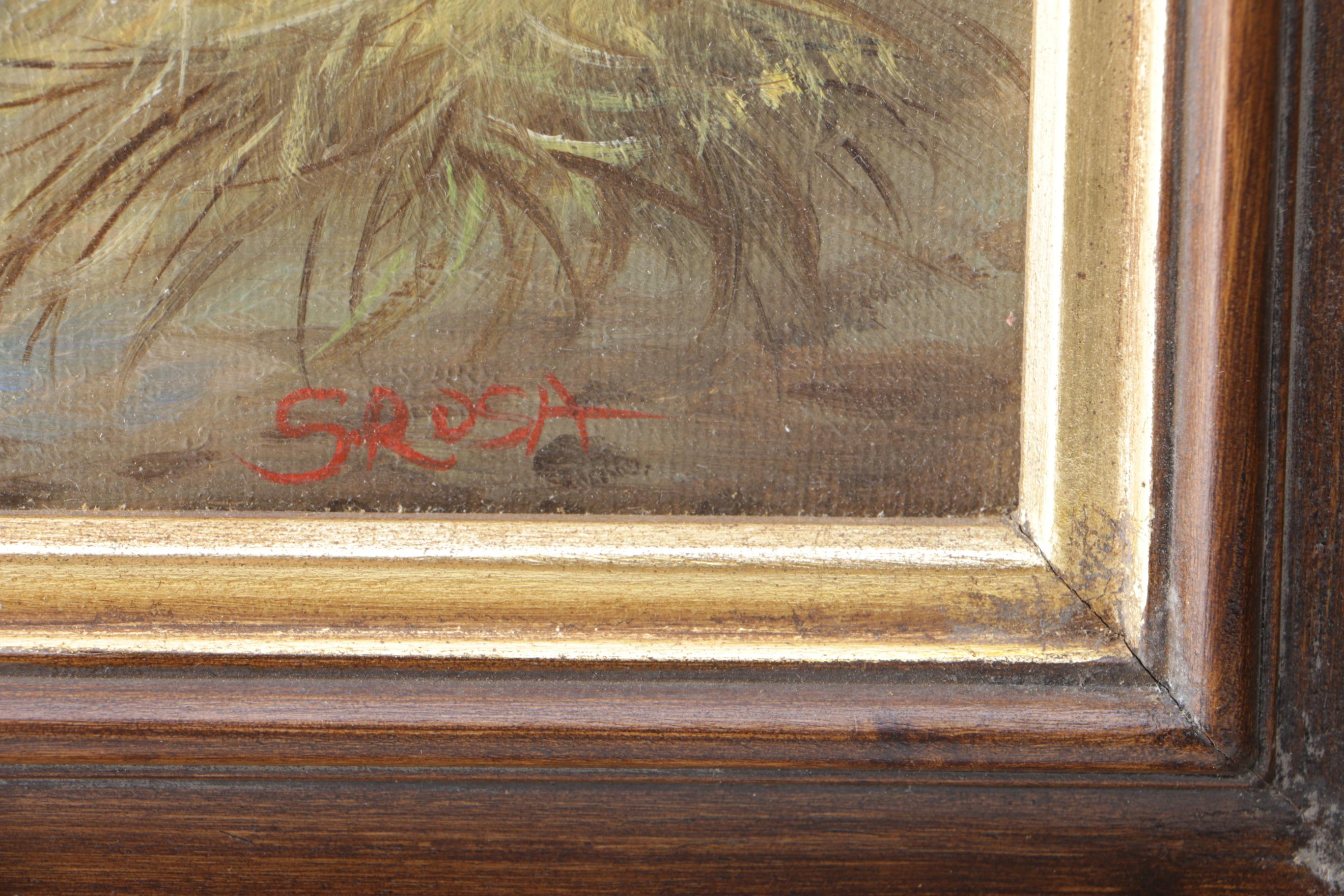 S. Rosa Original Oil on Canvas Pastoral Landscape with Chickens