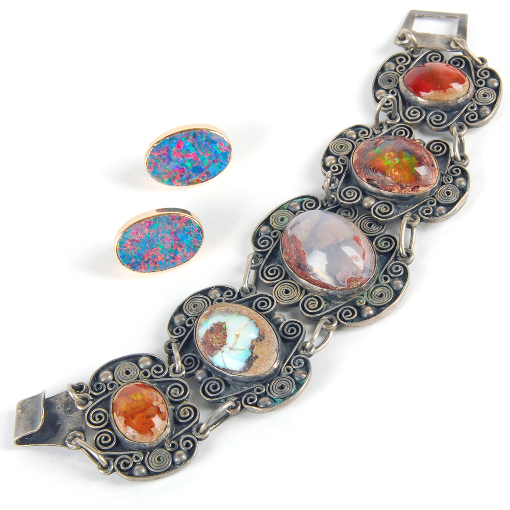 Sterling Silver Opal Bracelet and Earrings