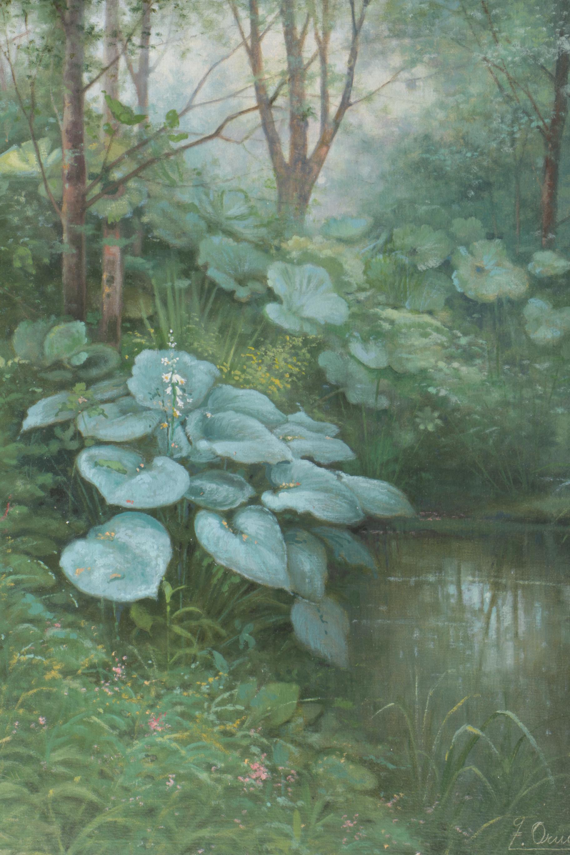 Fortunato Ornaghi Oil on Canvas "At the Pond"