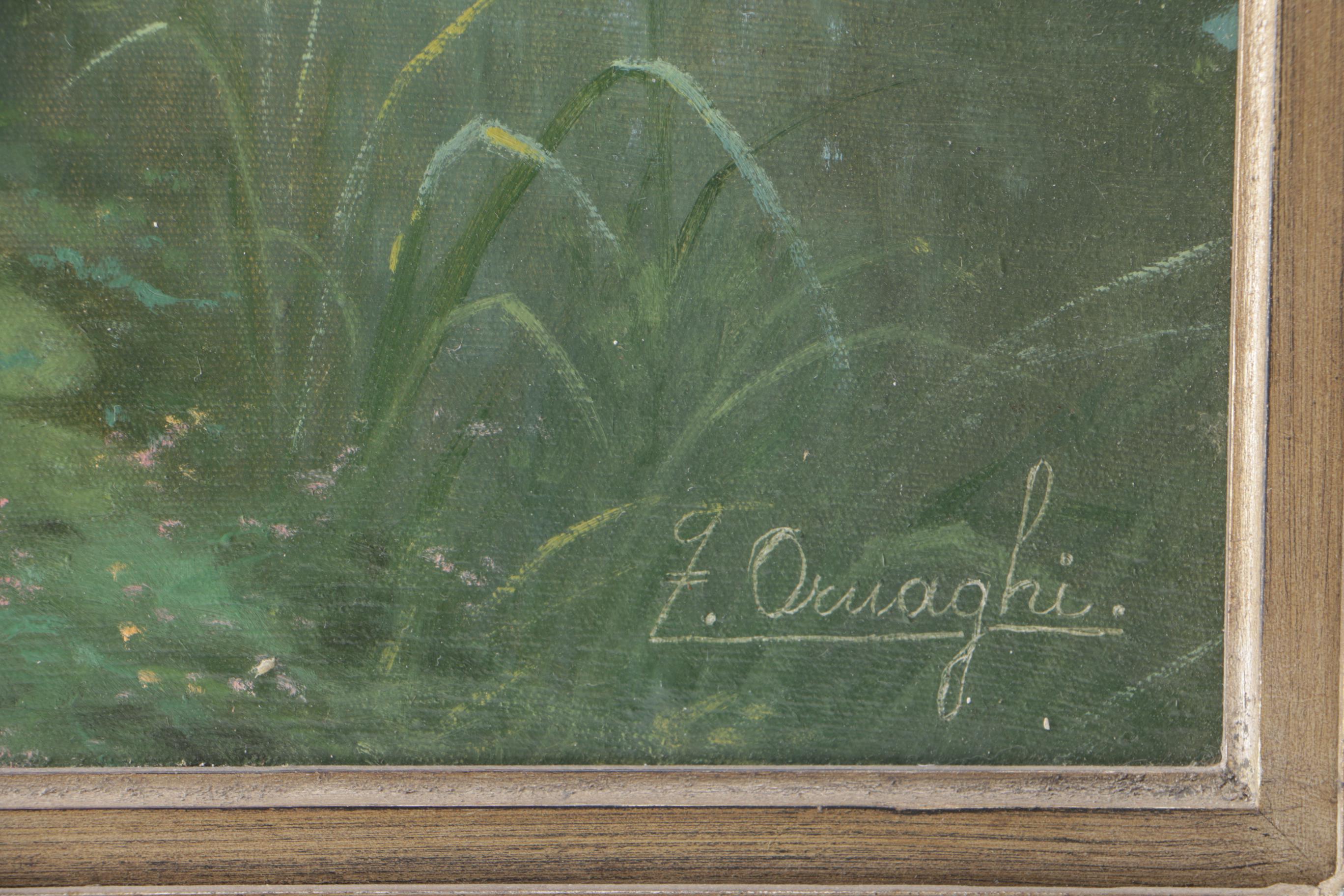 Fortunato Ornaghi Oil on Canvas "At the Pond"