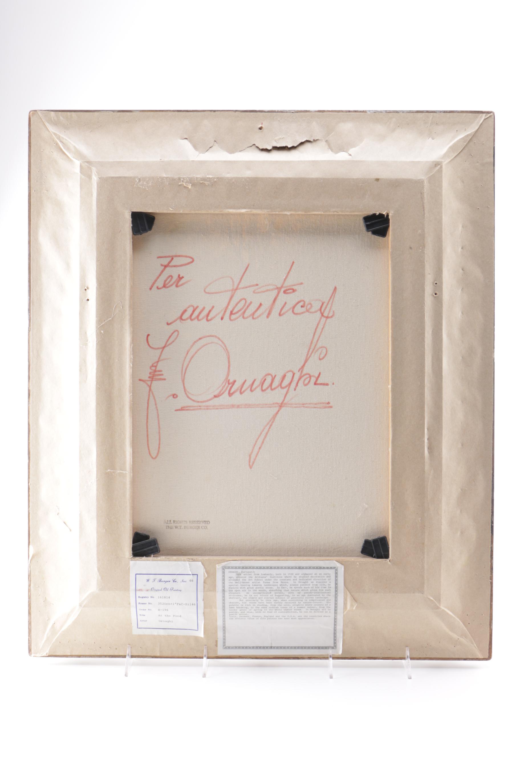 Fortunato Ornaghi Oil on Canvas "At the Pond"