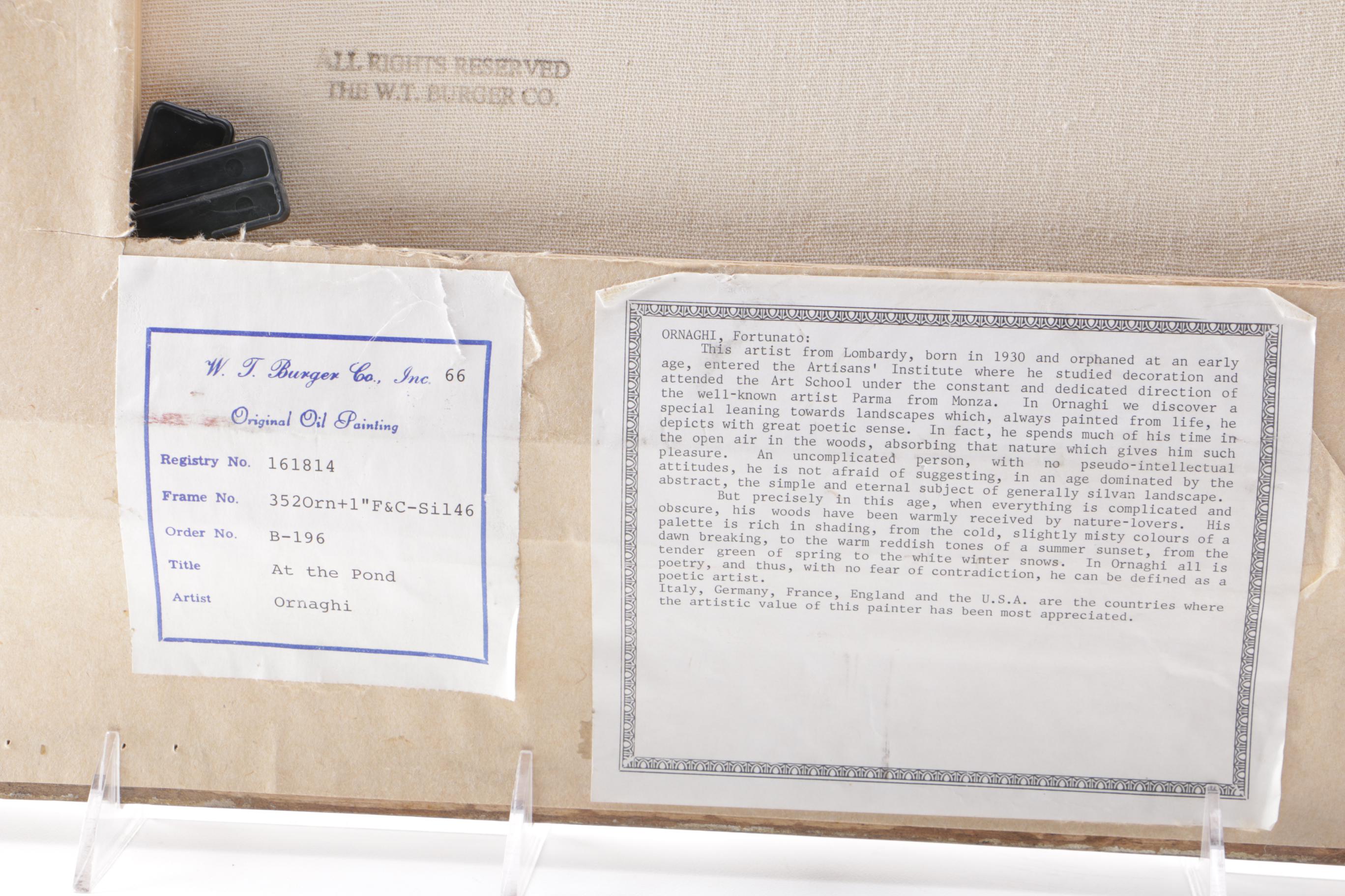 Fortunato Ornaghi Oil on Canvas "At the Pond"