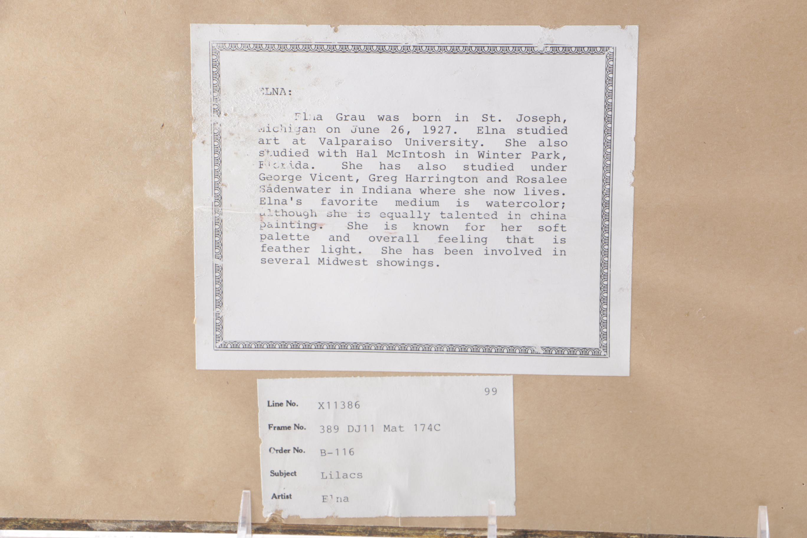 Elna Watercolor Painting Still Life with Lilacs