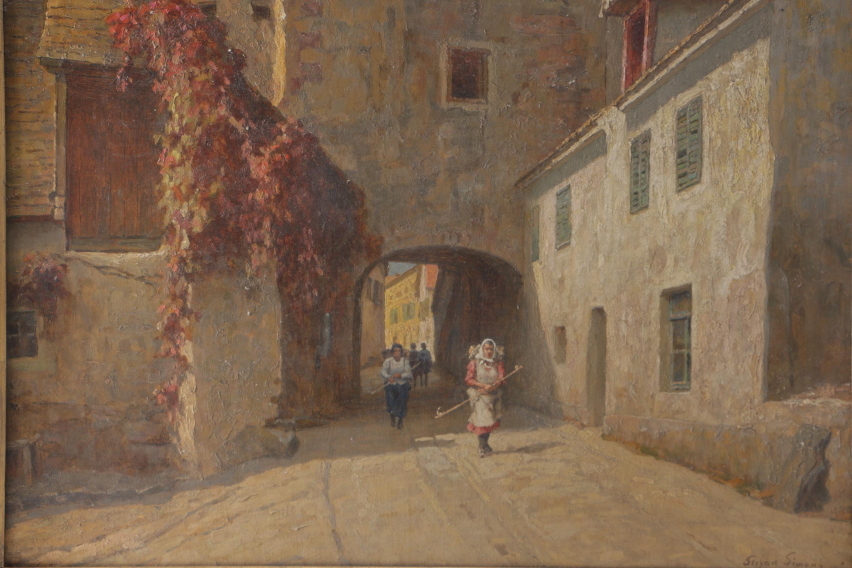 Stephan Simony  Oil Painting on Board  "City Gate of Budapest"