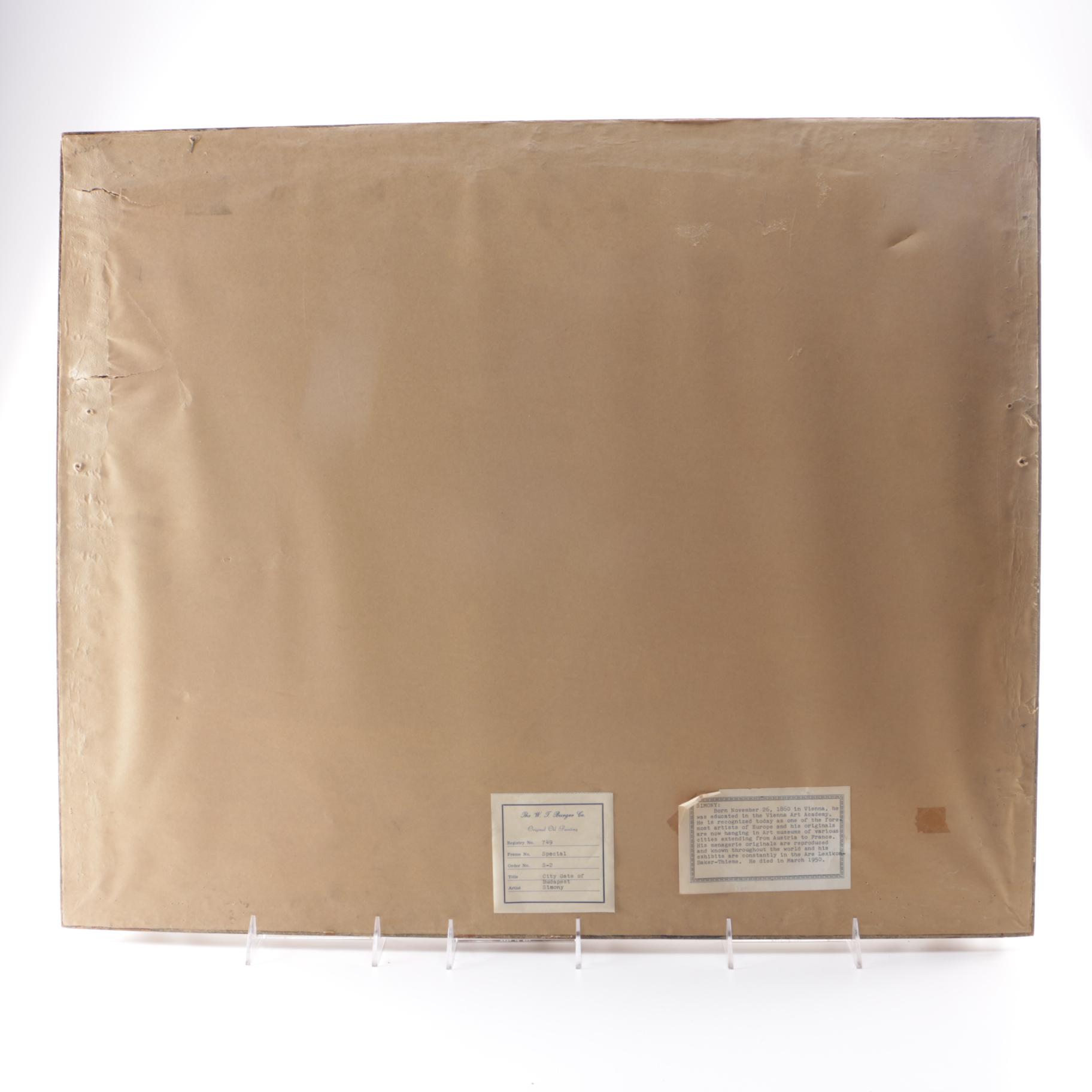 Stephan Simony  Oil Painting on Board  "City Gate of Budapest"