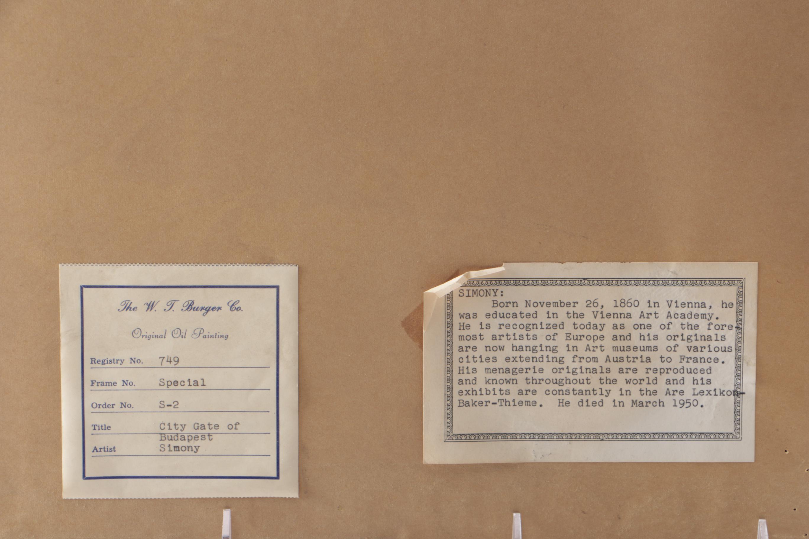 Stephan Simony  Oil Painting on Board  "City Gate of Budapest"