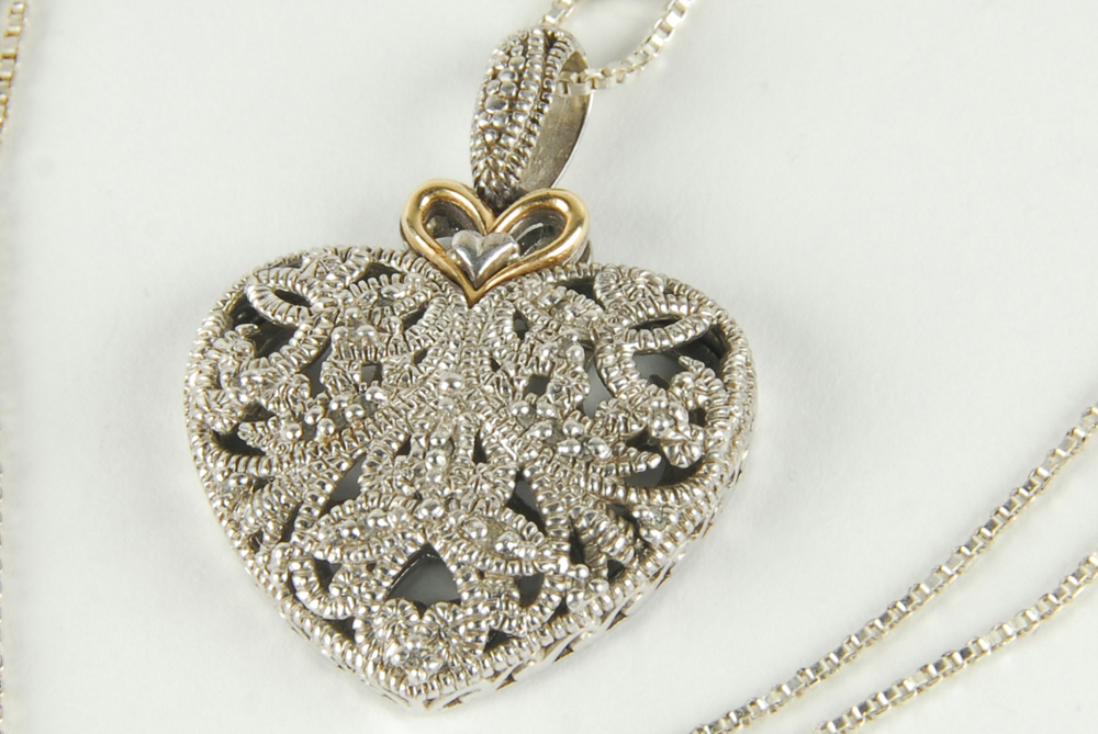 Sterling Silver and Diamond Heart Necklace