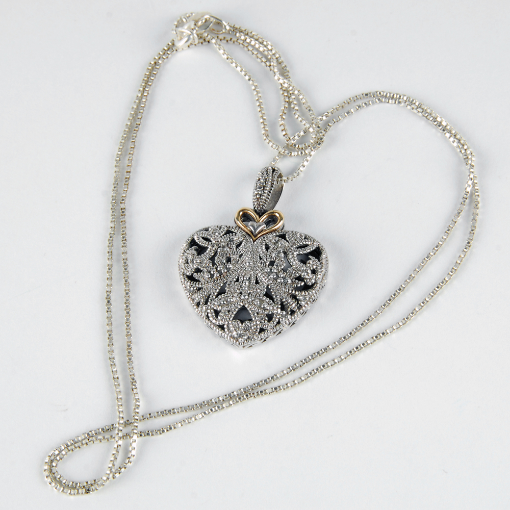 Sterling Silver and Diamond Heart Necklace