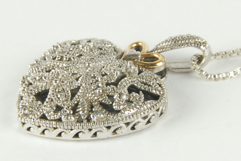 Sterling Silver and Diamond Heart Necklace