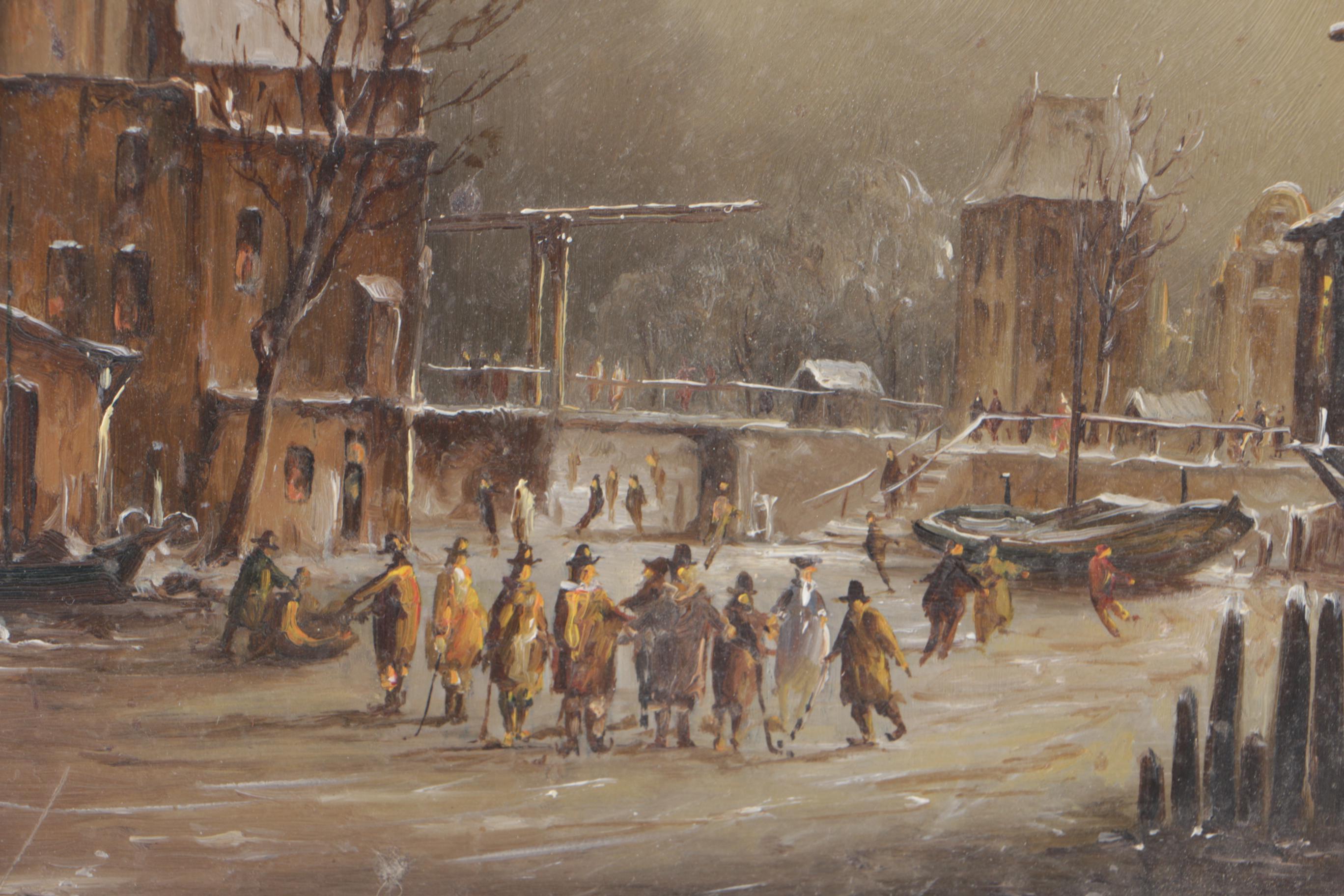 Heinz Scholtz Oil on Copper of a Dutch Frozen River