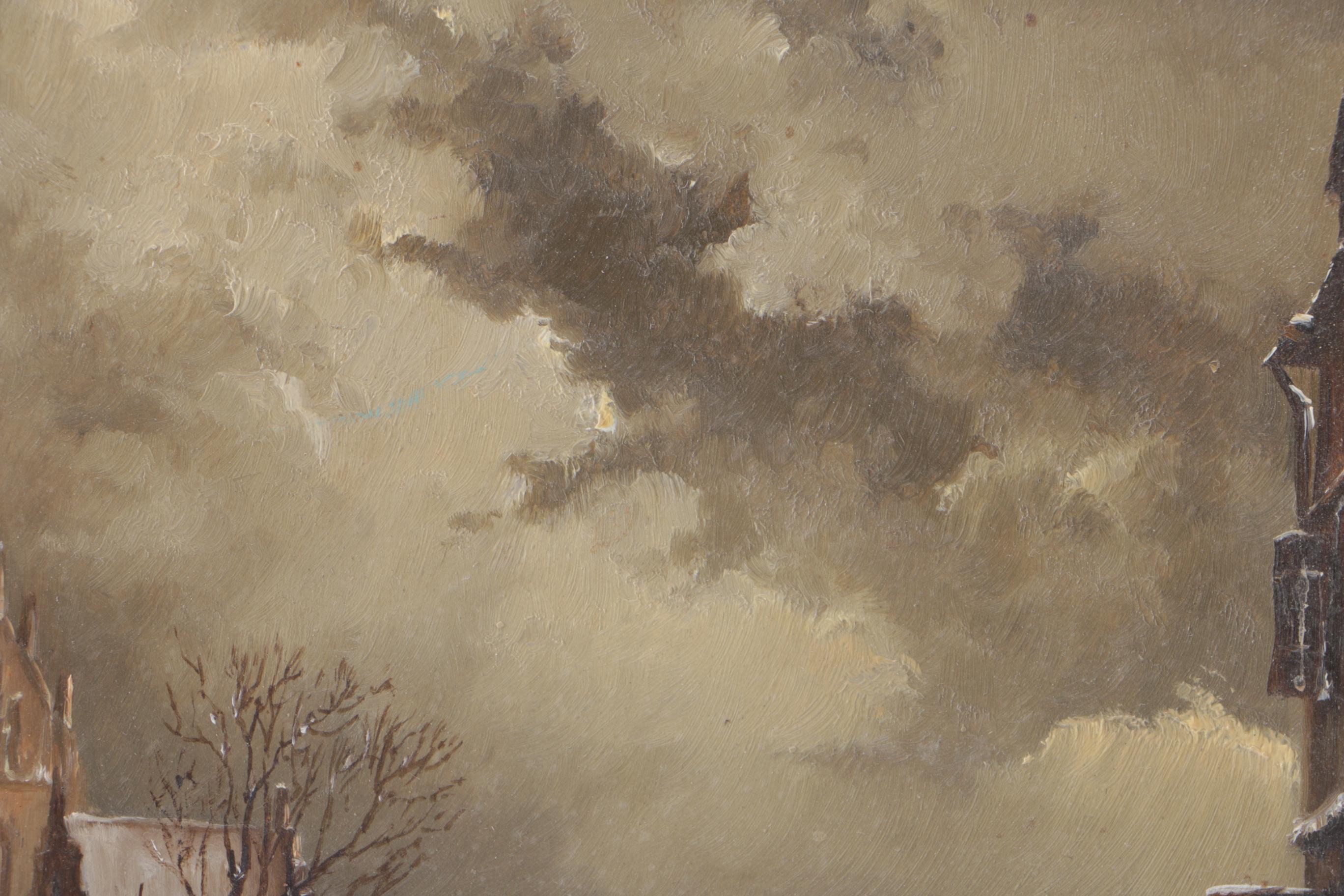 Heinz Scholtz Oil on Copper of a Dutch Frozen River