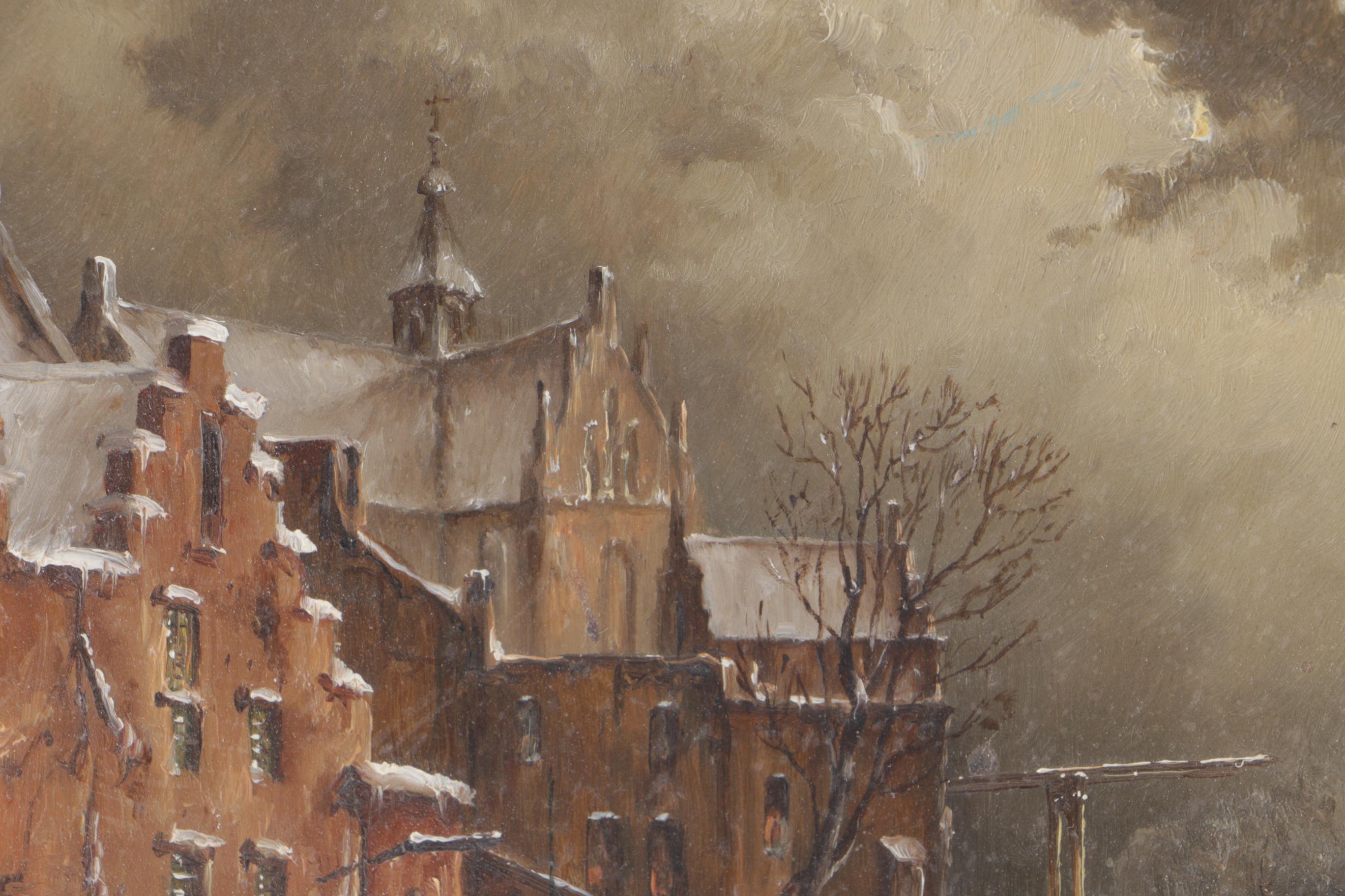 Heinz Scholtz Oil on Copper of a Dutch Frozen River