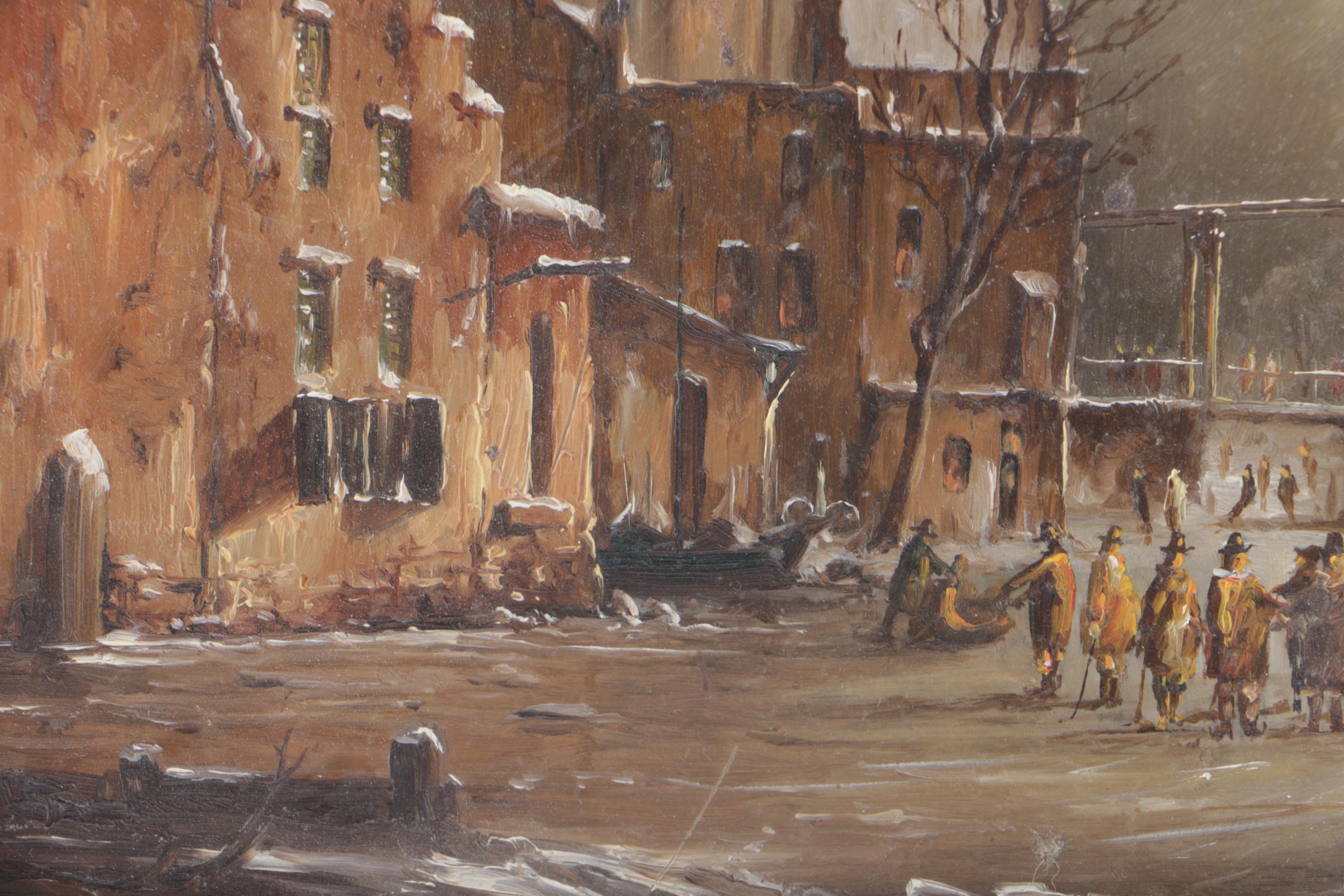 Heinz Scholtz Oil on Copper of a Dutch Frozen River