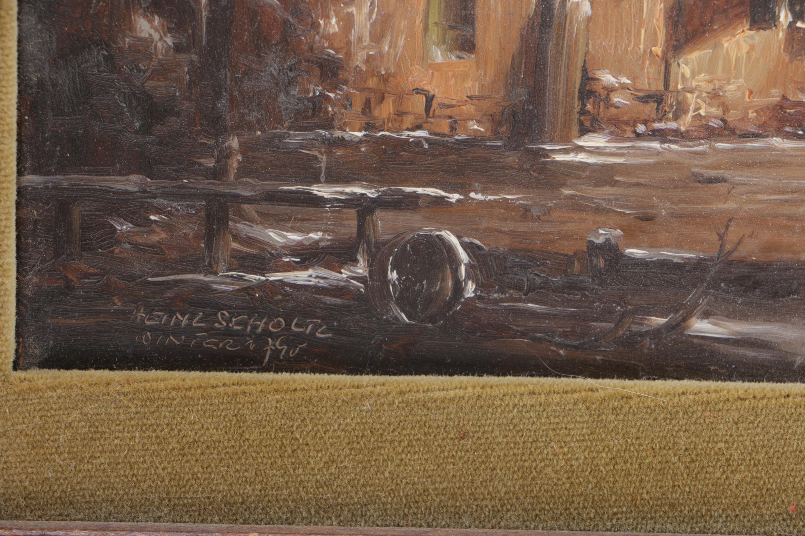 Heinz Scholtz Oil on Copper of a Dutch Frozen River