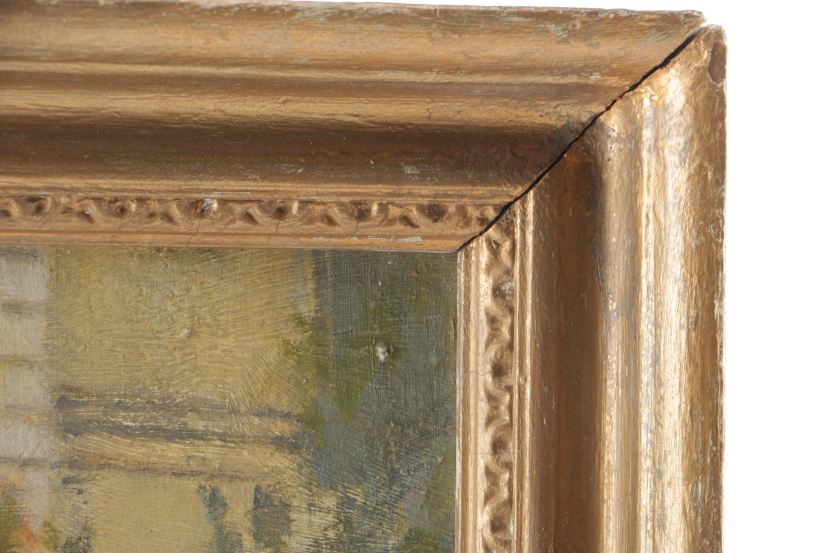 Thomas Mostyn Oil on Board Painting of Figure on Bridge