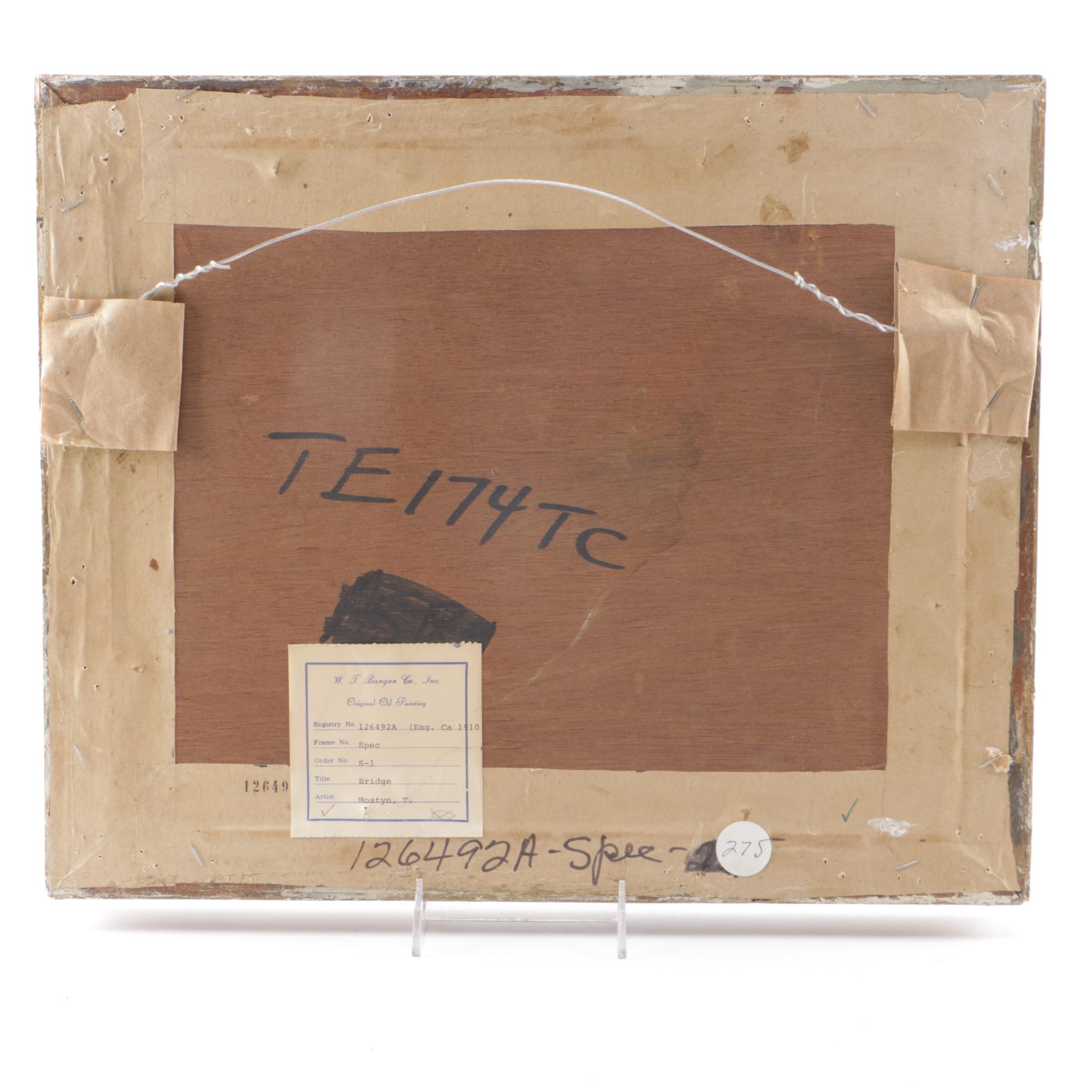 Thomas Mostyn Oil on Board Painting of Figure on Bridge