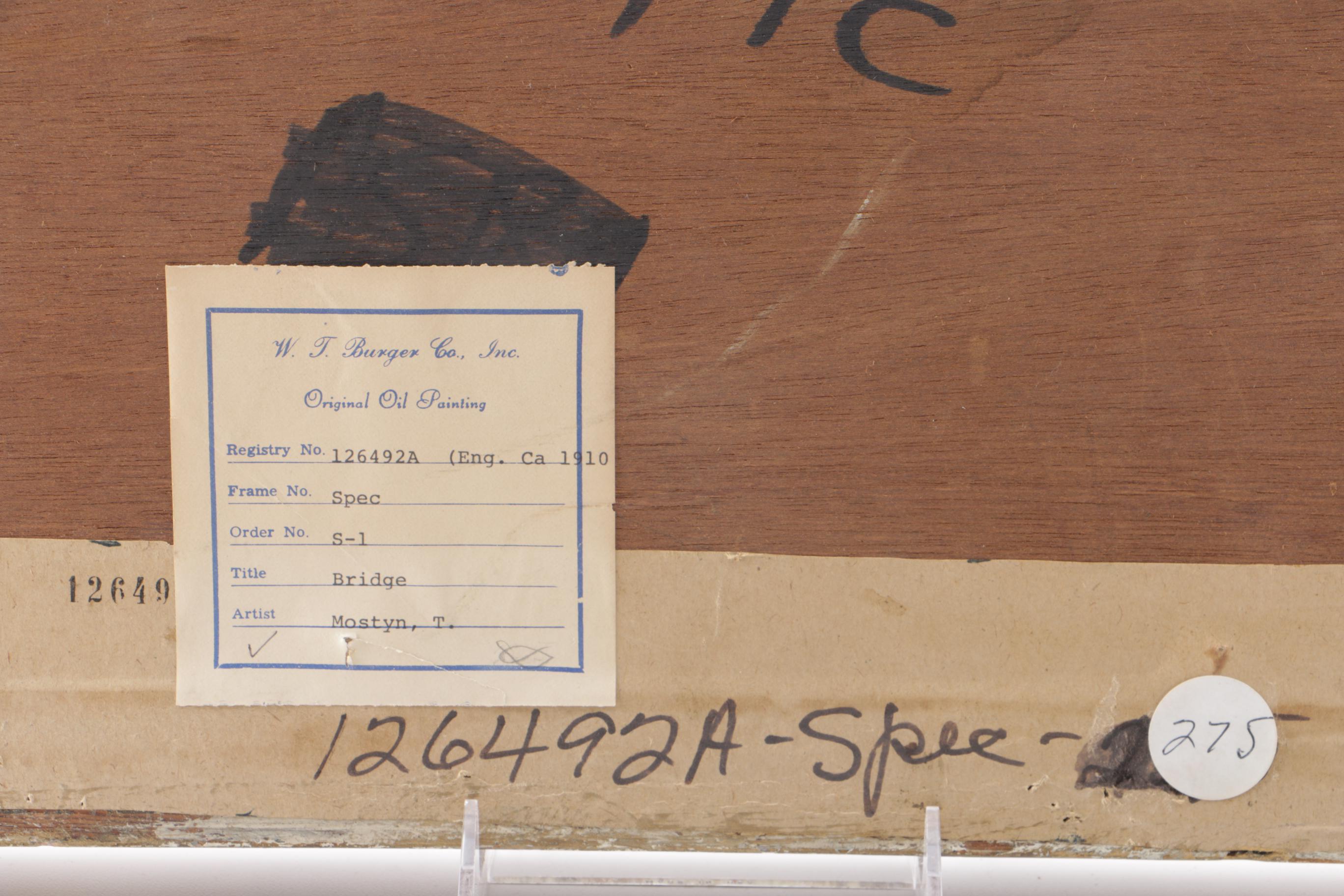 Thomas Mostyn Oil on Board Painting of Figure on Bridge