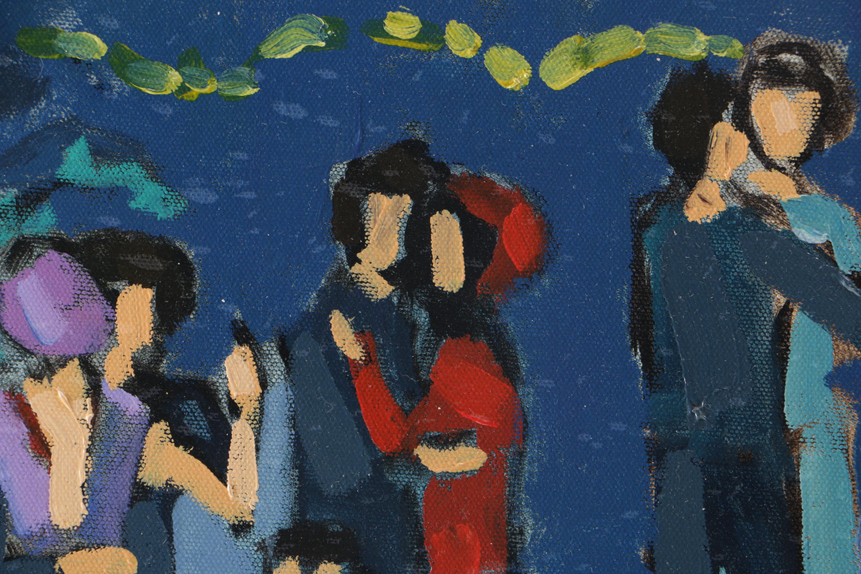 Yvonne Mora Oil Painting on Canvas "Outdoor Cafe at Night"