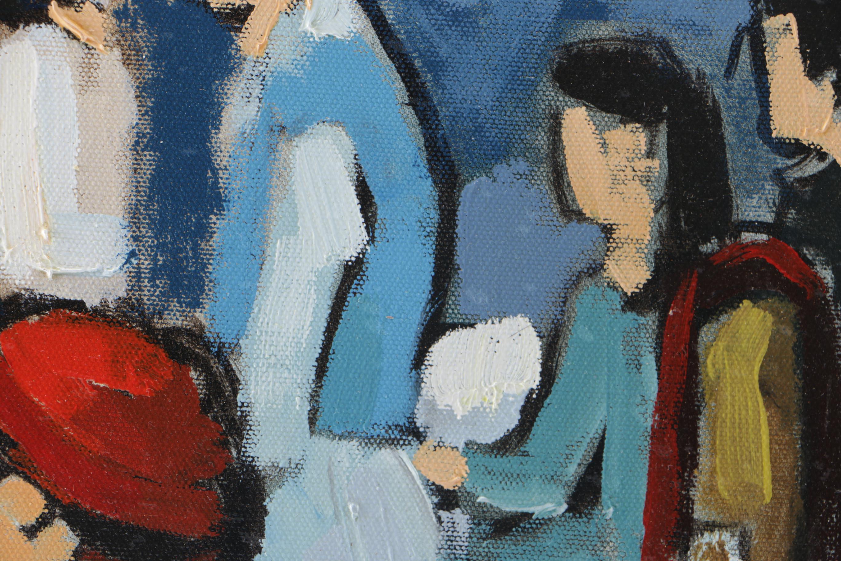 Yvonne Mora Oil Painting on Canvas "Outdoor Cafe at Night"