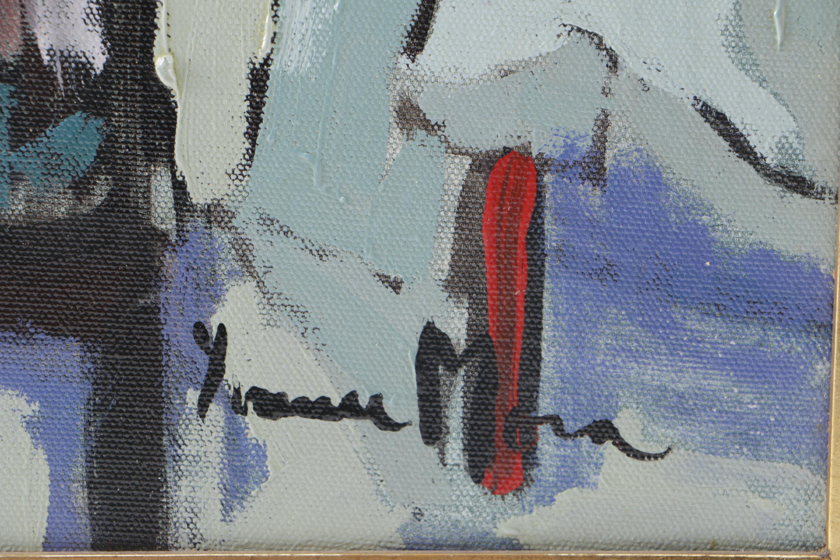 Yvonne Mora Oil Painting on Canvas "Outdoor Cafe at Night"