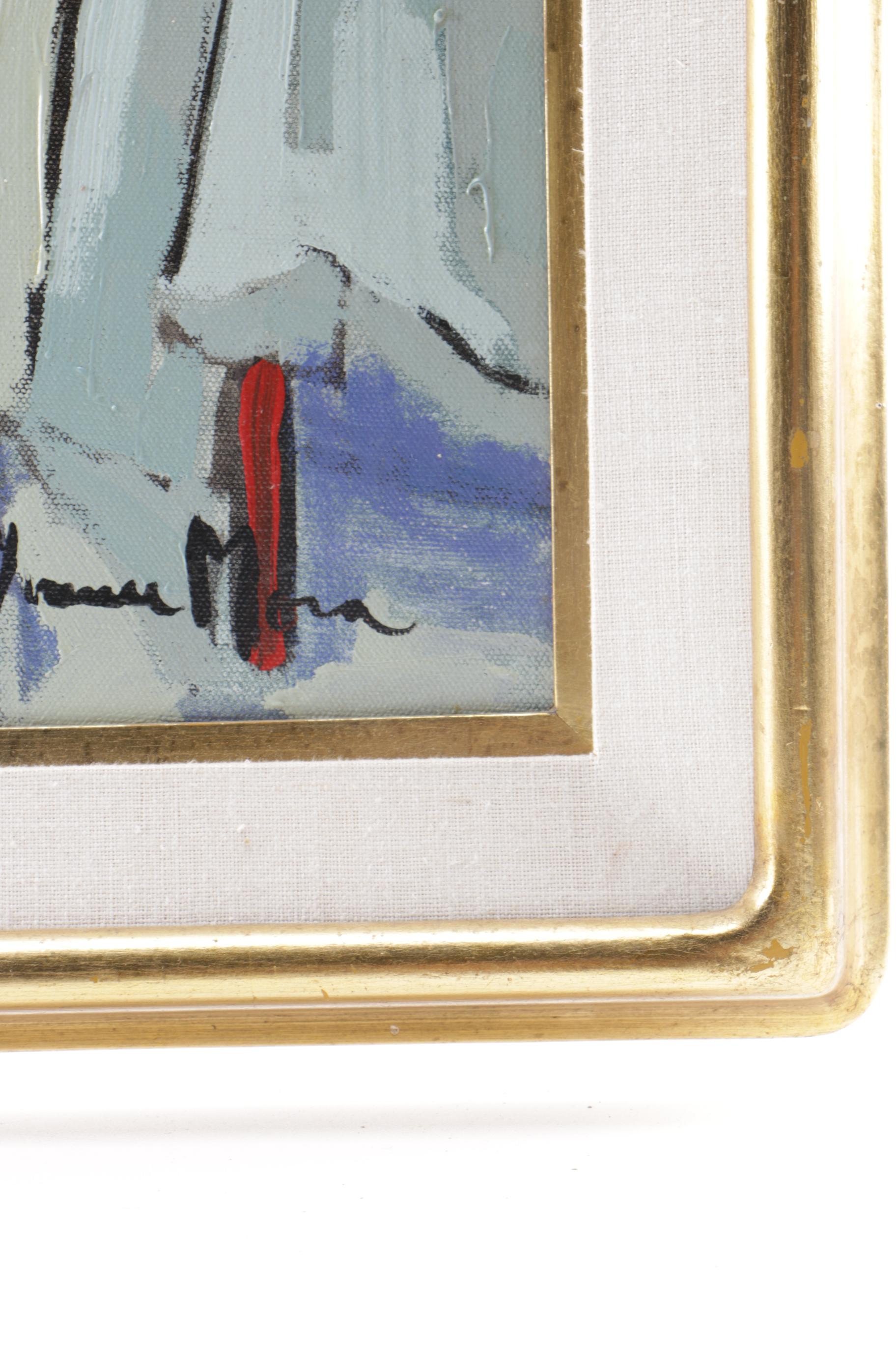 Yvonne Mora Oil Painting on Canvas "Outdoor Cafe at Night"