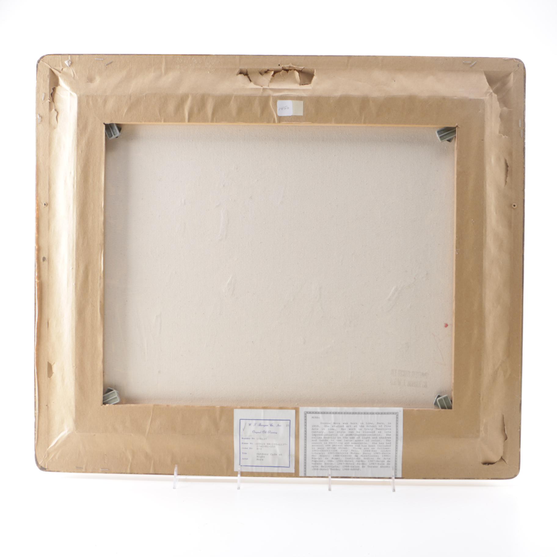 Yvonne Mora Oil Painting on Canvas "Outdoor Cafe at Night"