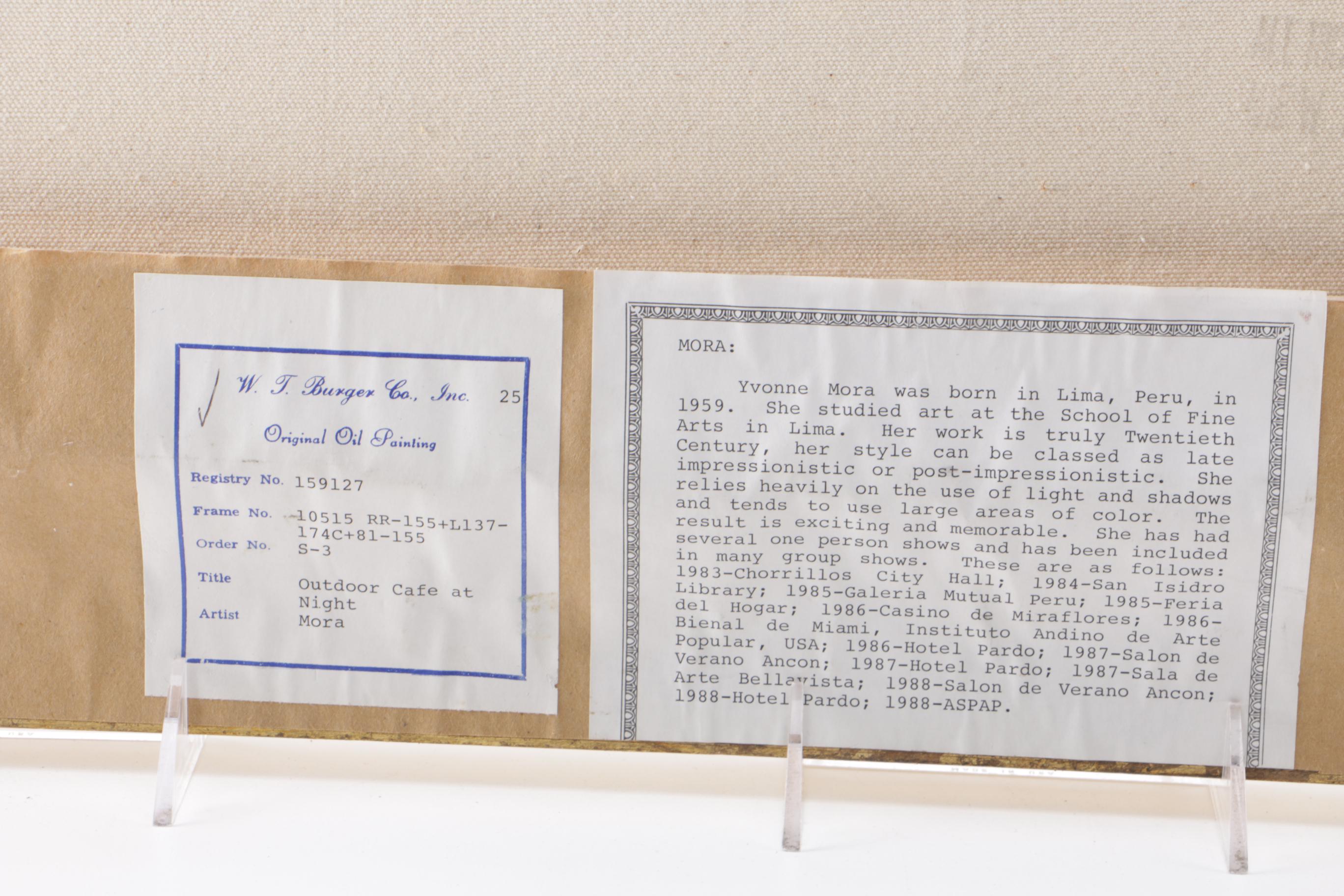 Yvonne Mora Oil Painting on Canvas "Outdoor Cafe at Night"