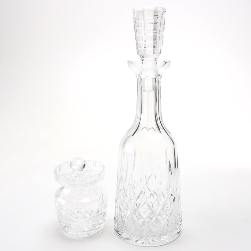 Waterford "Lismore" Crystal Decanter With Jar