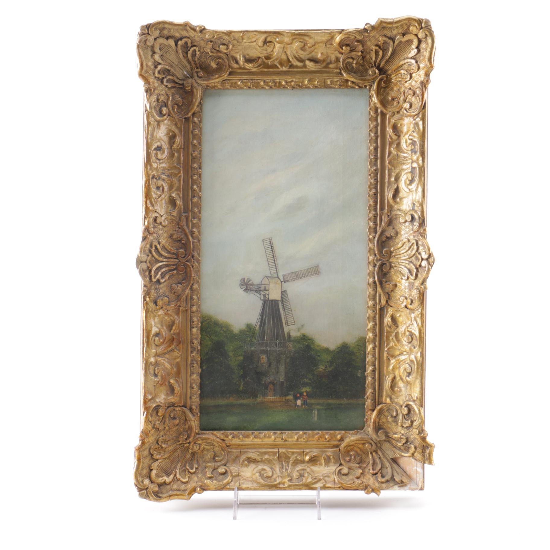 Nicholson Oil on Canvas Pastoral Landscape with Windmill