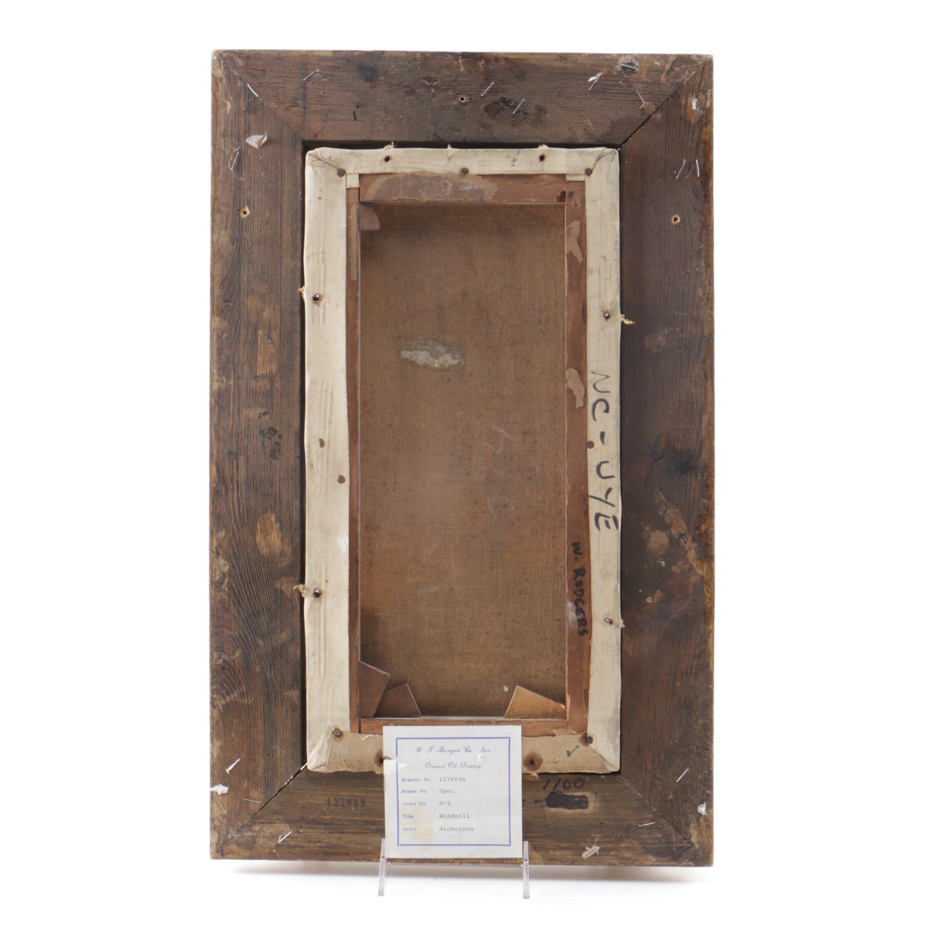 Nicholson Oil on Canvas Pastoral Landscape with Windmill