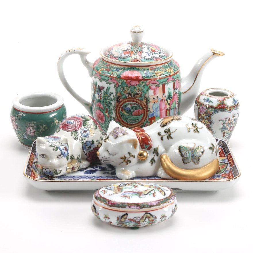 Chinese and Japanese Porcelain Décor Featuring Rose Medallion Teapot