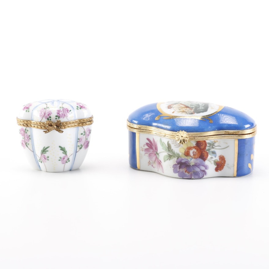 Pair of Limoges Porcelain Trinket Boxes