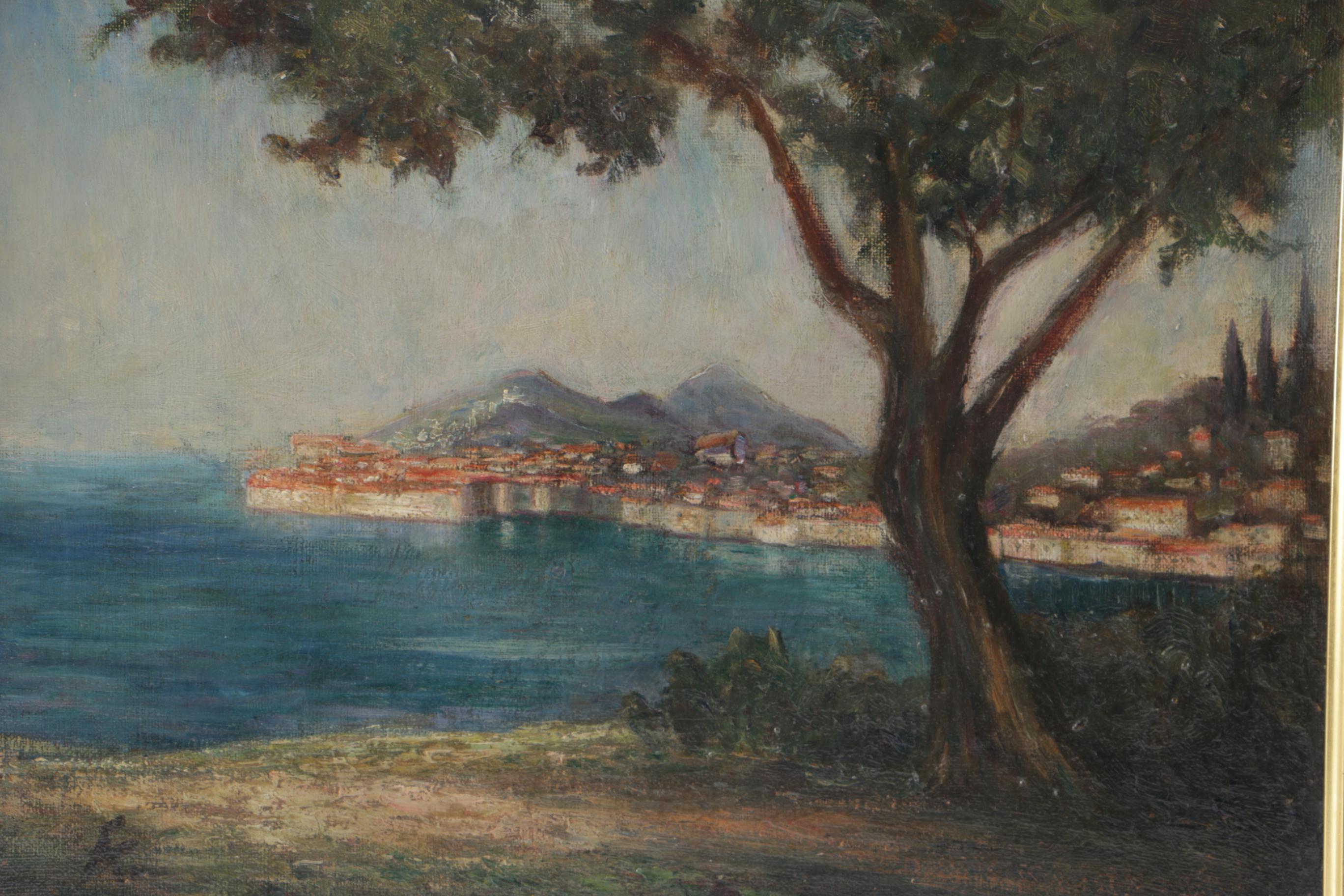 1893 Attributed to Archibald Elphinstone Oil Painting on Canvas "Harbor"