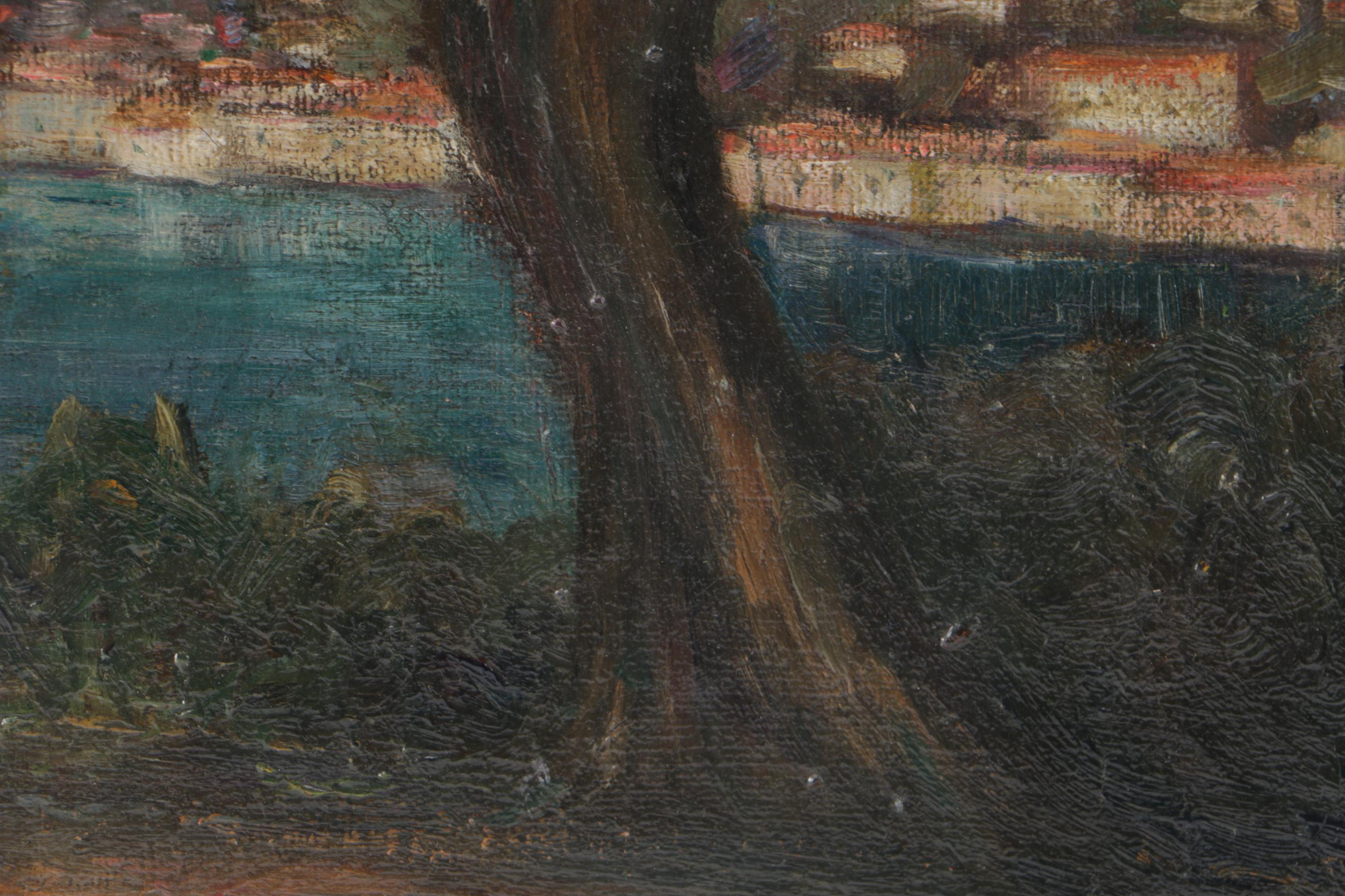 1893 Attributed to Archibald Elphinstone Oil Painting on Canvas "Harbor"