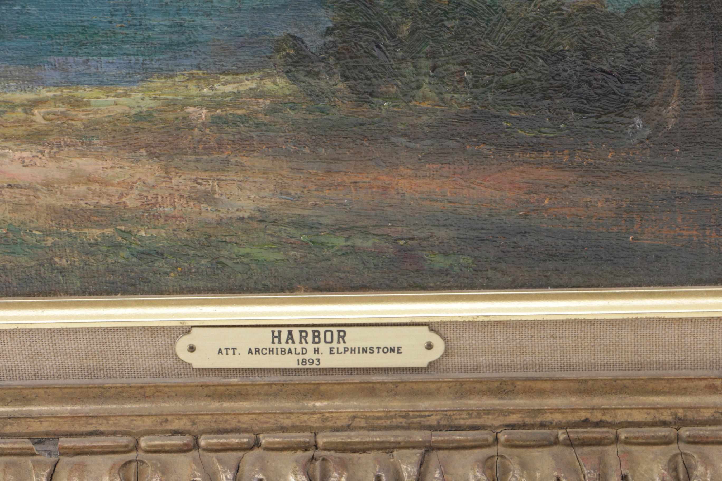 1893 Attributed to Archibald Elphinstone Oil Painting on Canvas "Harbor"